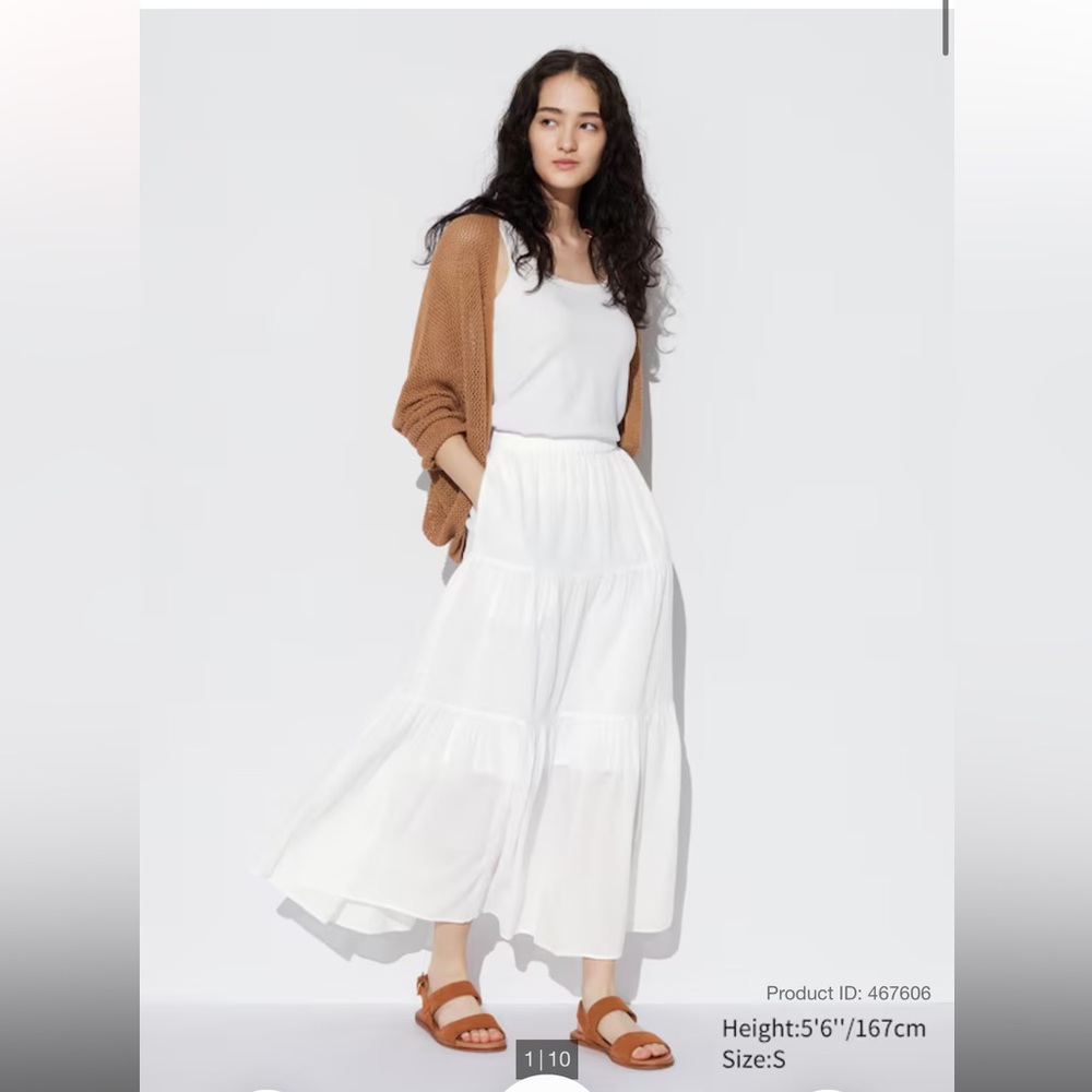 SOLD - Uniqlo White Tiered Maxi Skirt